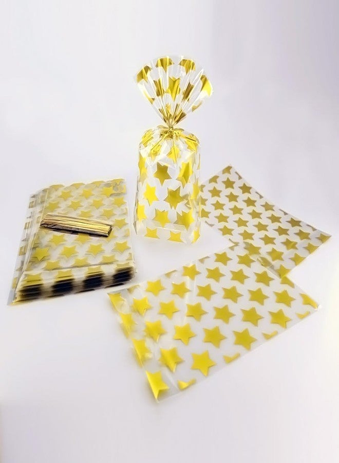 SaktopDeco 100 PCS Gold Star Cellophane Bags - 5 x 8 Star Plastic Bags for Packing Favor Supplies - Image 3